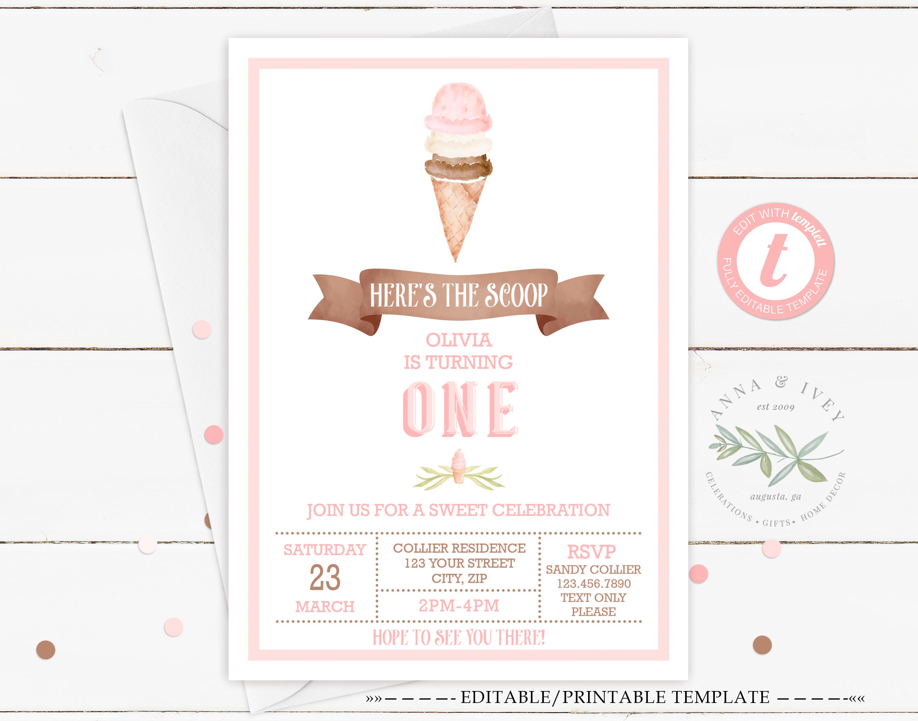 Printable Ice Cream Party Invitation- White - Anna &amp;amp; Ivey - Ice Cream Party Invitations Printable Free