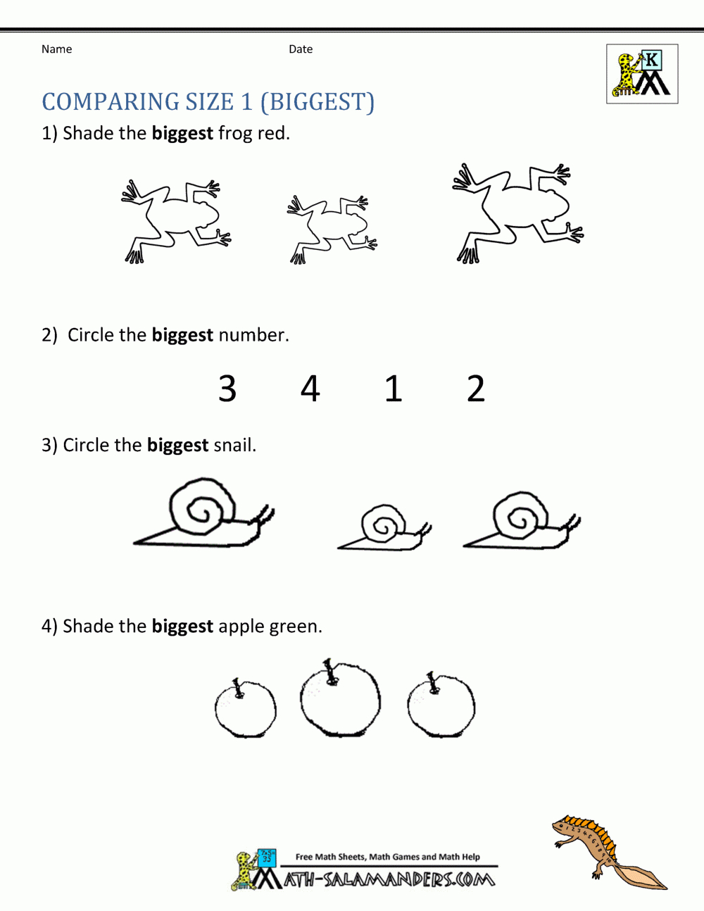 Printable Kindergarten Math Worksheets Comparing Numbers And Size - Free Printable Preschool Math Worksheets