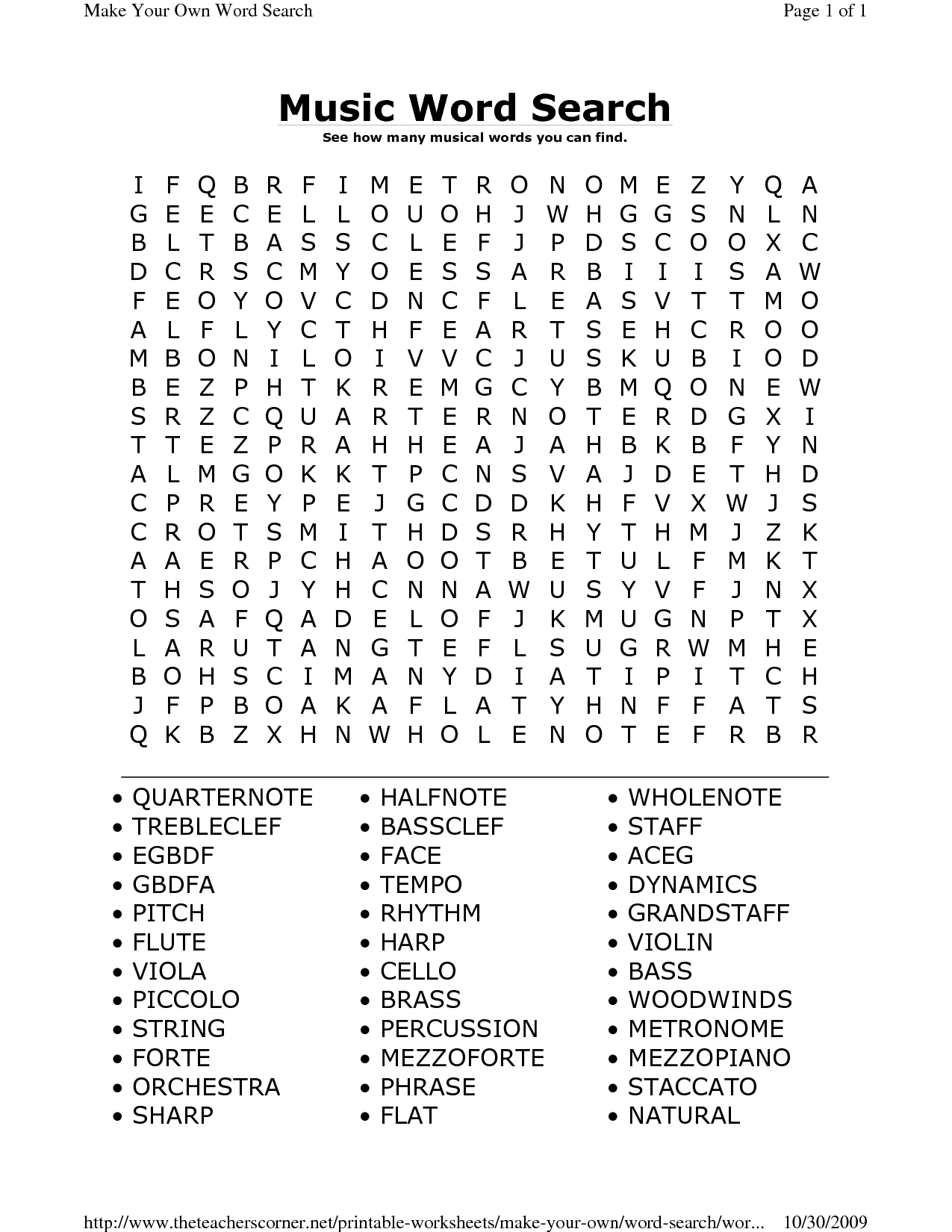 Printable Music Word Search Puzzles | Music Word Search | Word - Word Find Maker Free Printable
