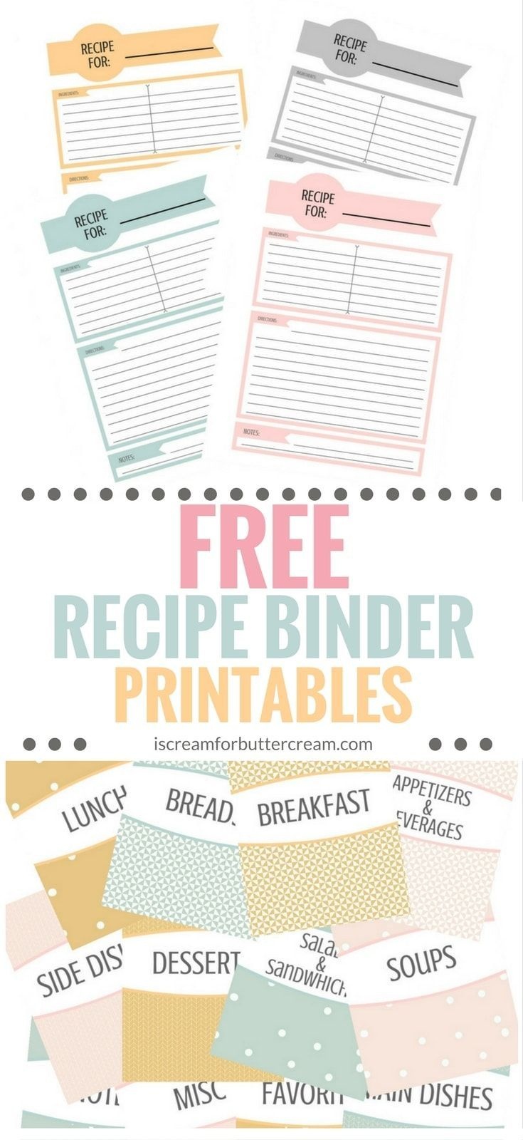 Printable Recipe Binder | Dessert Recipes | Recipe Binders, Recipe - Free Printable Recipe Dividers
