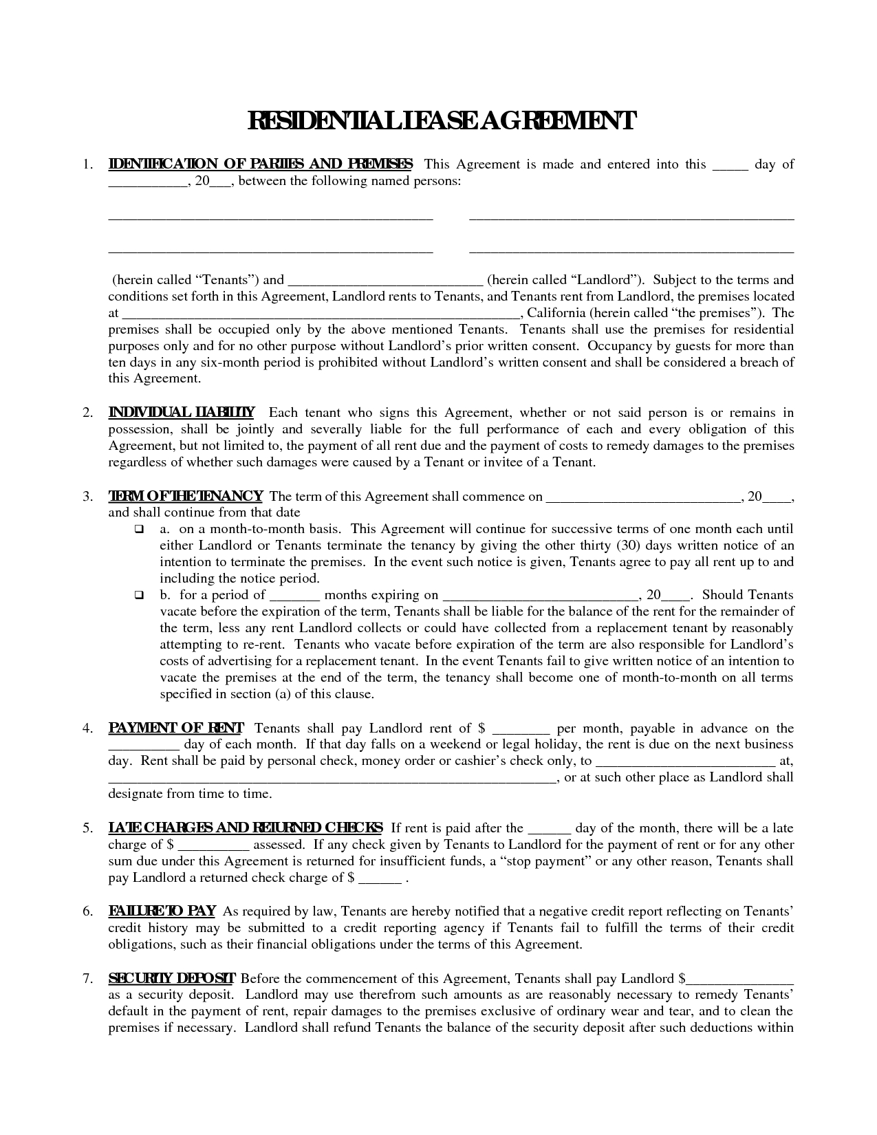 Printable Residential Free House Lease Agreement | Residential Lease - Free Printable Rental Lease Agreement