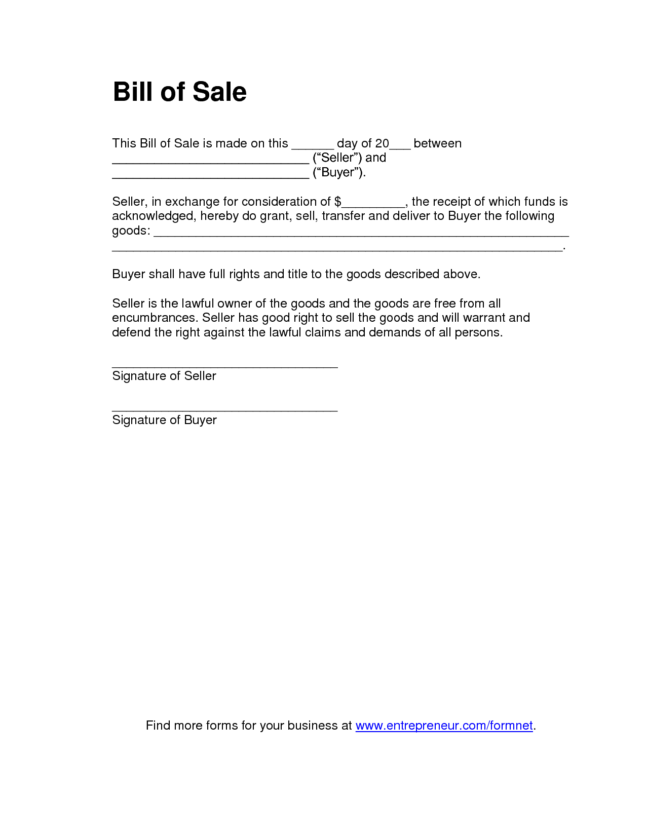 Printable Sample Bill Of Sale Templates Form | Legal Document Online - Find Free Printable Forms Online