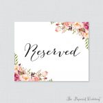 Printable Wedding Reserved Signs Pink Floral Reserved | Etsy   Free Printable Reserved Table Signs