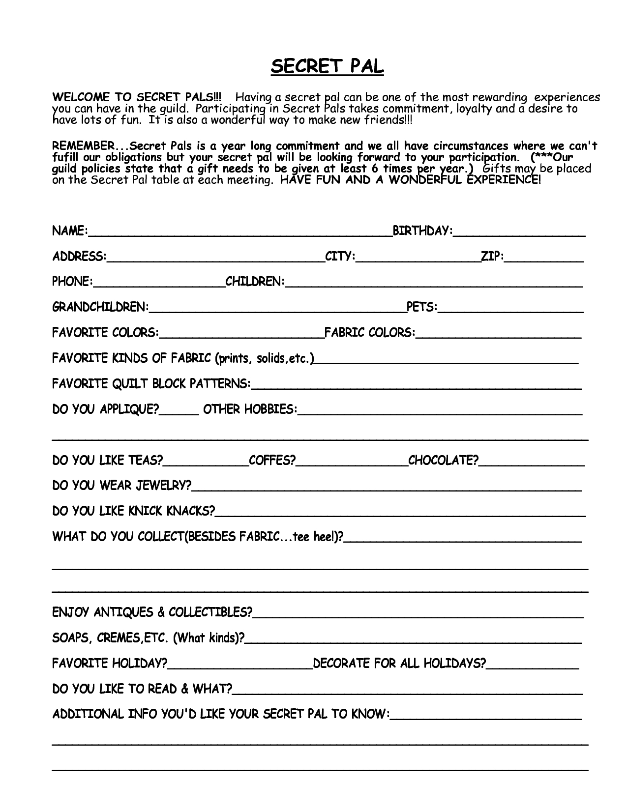 Secret Pal Form Template at netestrellablog Blog