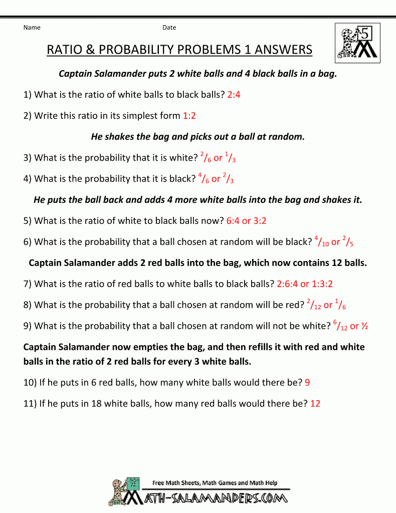 Ratio Word Problems - Free Printable Probability Worksheets 4Th Grade