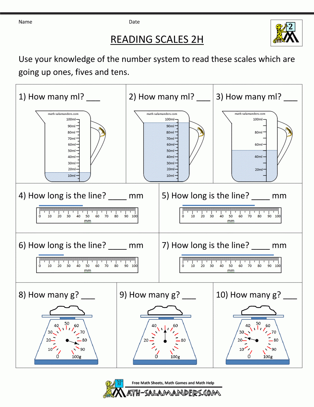 Reading Scales Sheet 2H · Sheet 2H Answers. Looking For Some Easier - Free Printable Measurement Worksheets Grade 1
