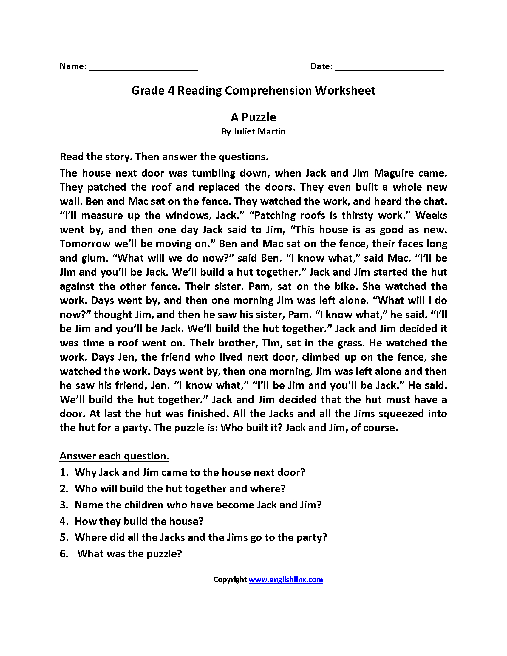 Reading Worksheeets Free Printable Short Stories For 4Th Graders Free Printable