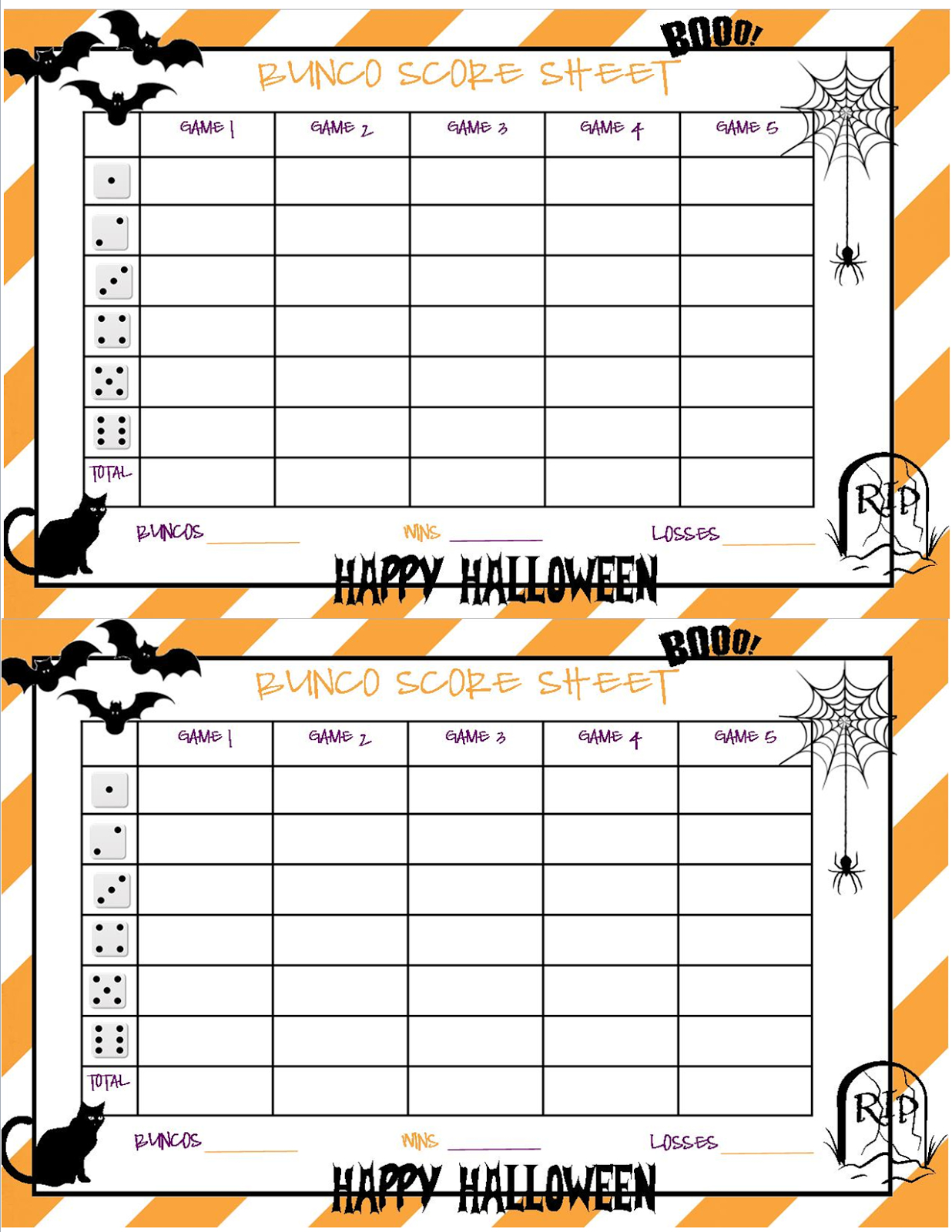 Recipes From Stephanie: Halloween Bunco Sheet - Free Printable Halloween Bunco Score Sheets