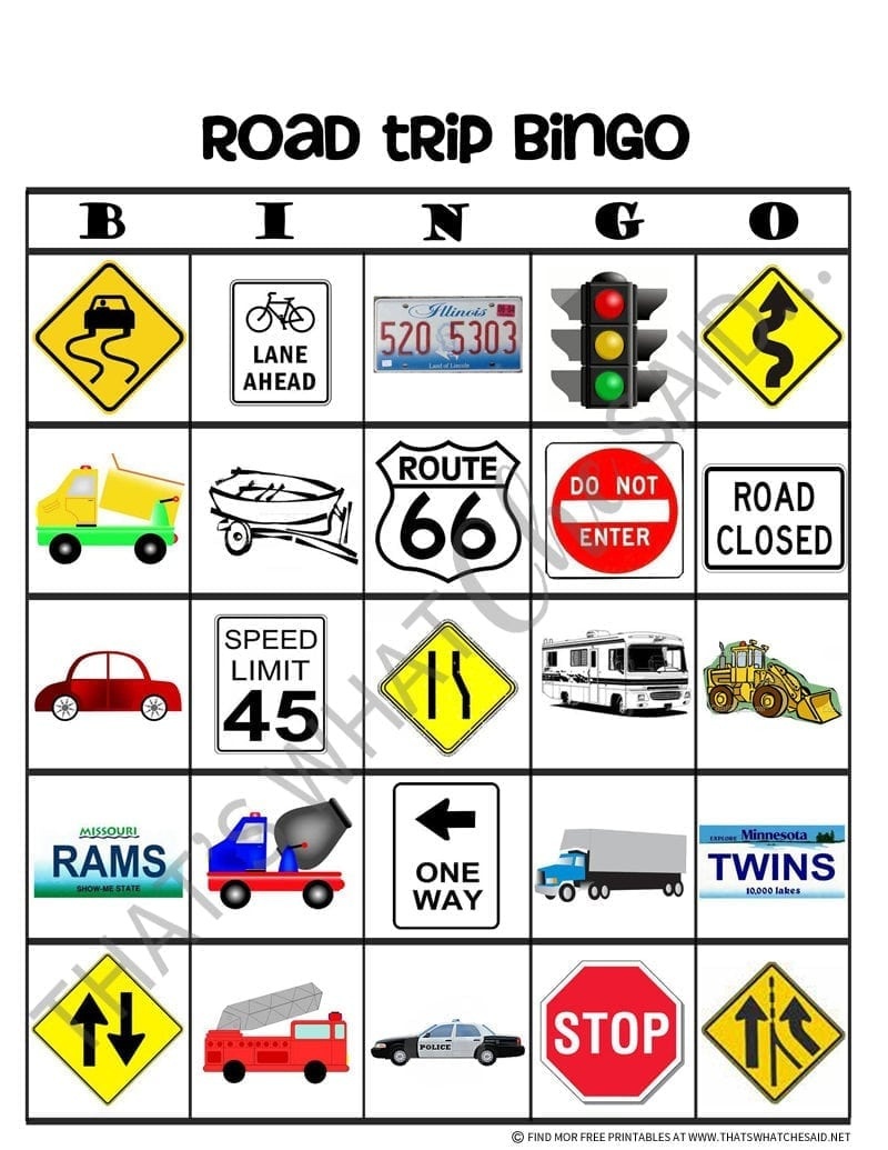 Road Trip Bingo Game Free Printable That s What Che Said Free