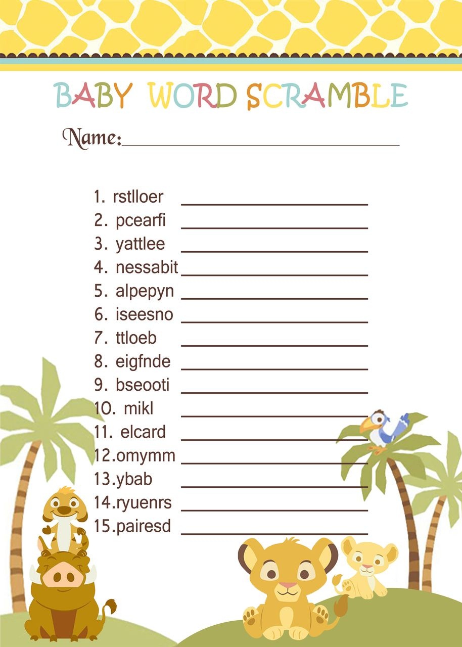 Simba Lion King Baby Shower Games - Word Scramble In 2019 | Jungle - Free Printable Lion King Baby Shower Invitations