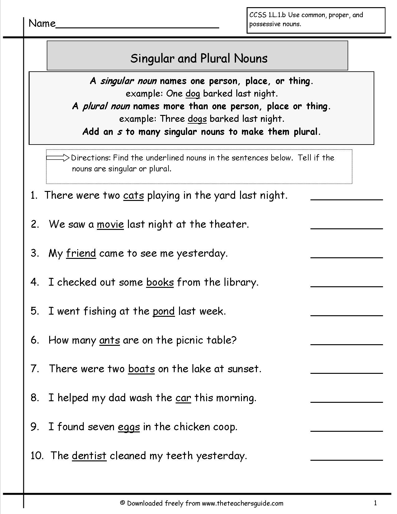 Singular And Plural Nouns Worksheets Free Printable Making Change
