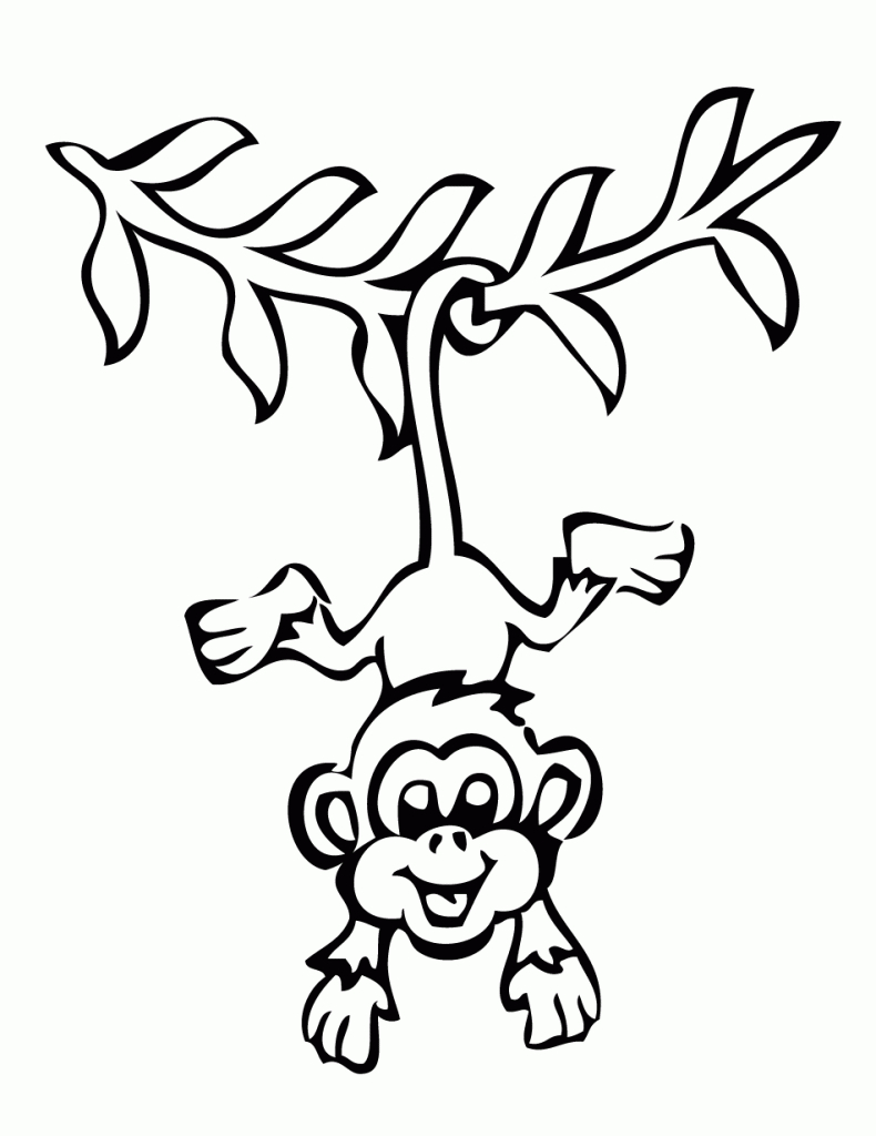 Smiling_Hanging_Monkey_Coloring_Page | Decoracao | Monkey Coloring - Free Printable Monkey Coloring Sheets