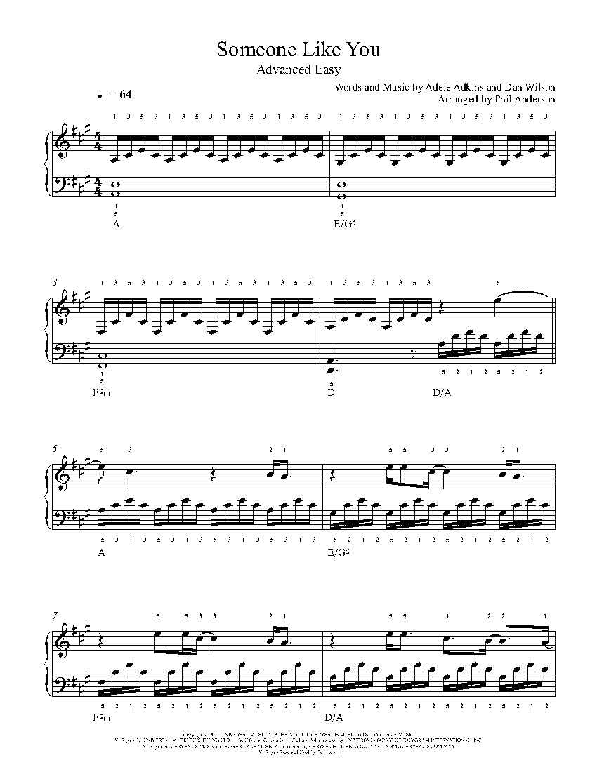 Someone Like Youadele Piano Sheet Music | Advanced Level - Free Printable Sheet Music Adele Someone Like You