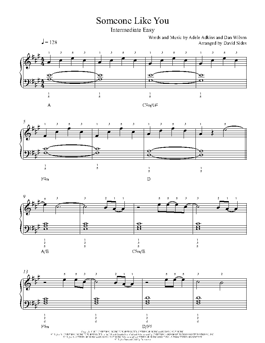 Someone Like Youadele Piano Sheet Music | Intermediate Level - Free Printable Sheet Music Adele Someone Like You