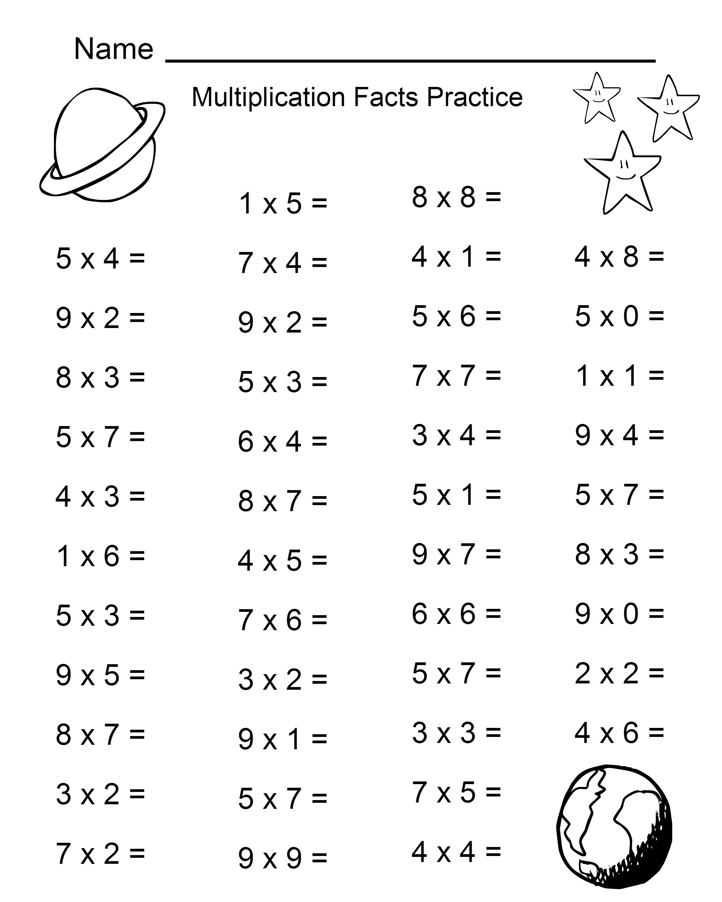 Space Theme - 4Th Grade Math Practice Sheets - Multiplication Facts - Homeschooling Paradise Free Printable Math Worksheets Third Grade