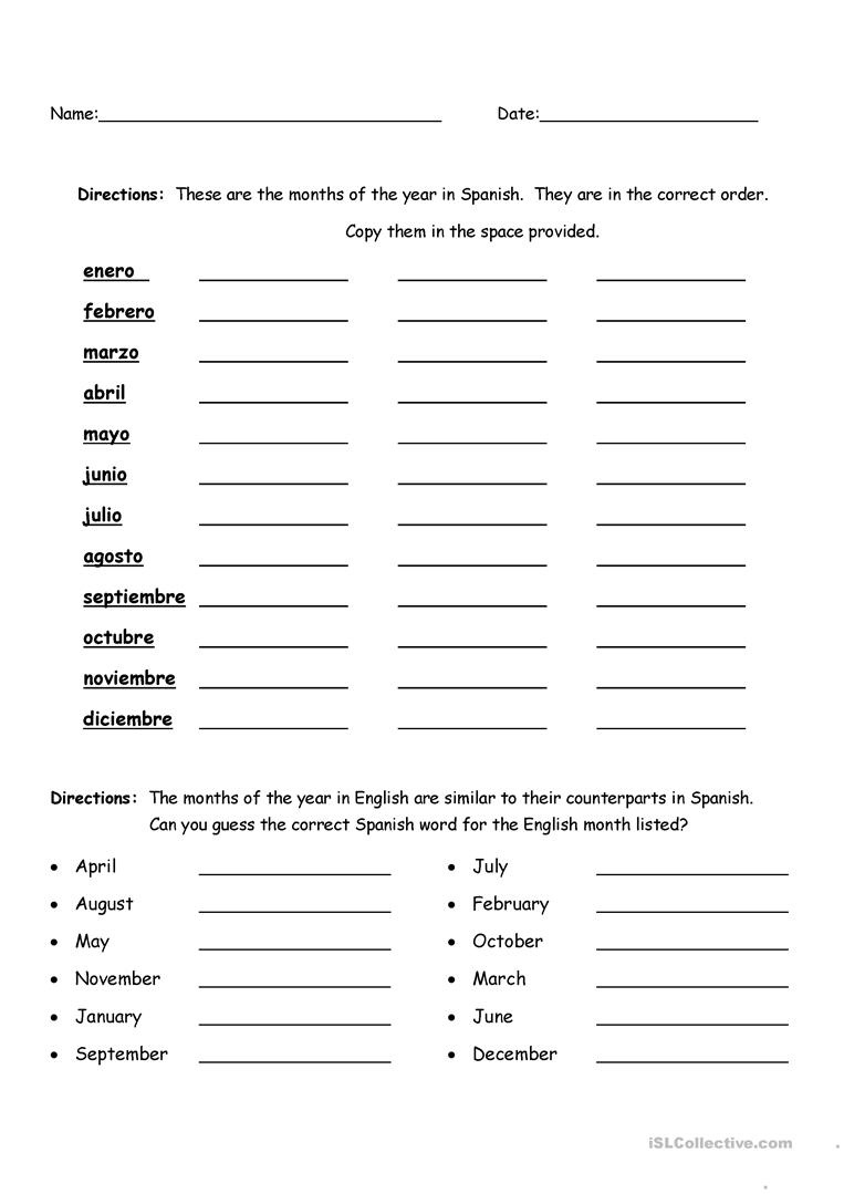 Spelling Months Of The Year In Spanish With Key Worksheet - Free Esl - Free Printable Spelling Worksheets For Adults