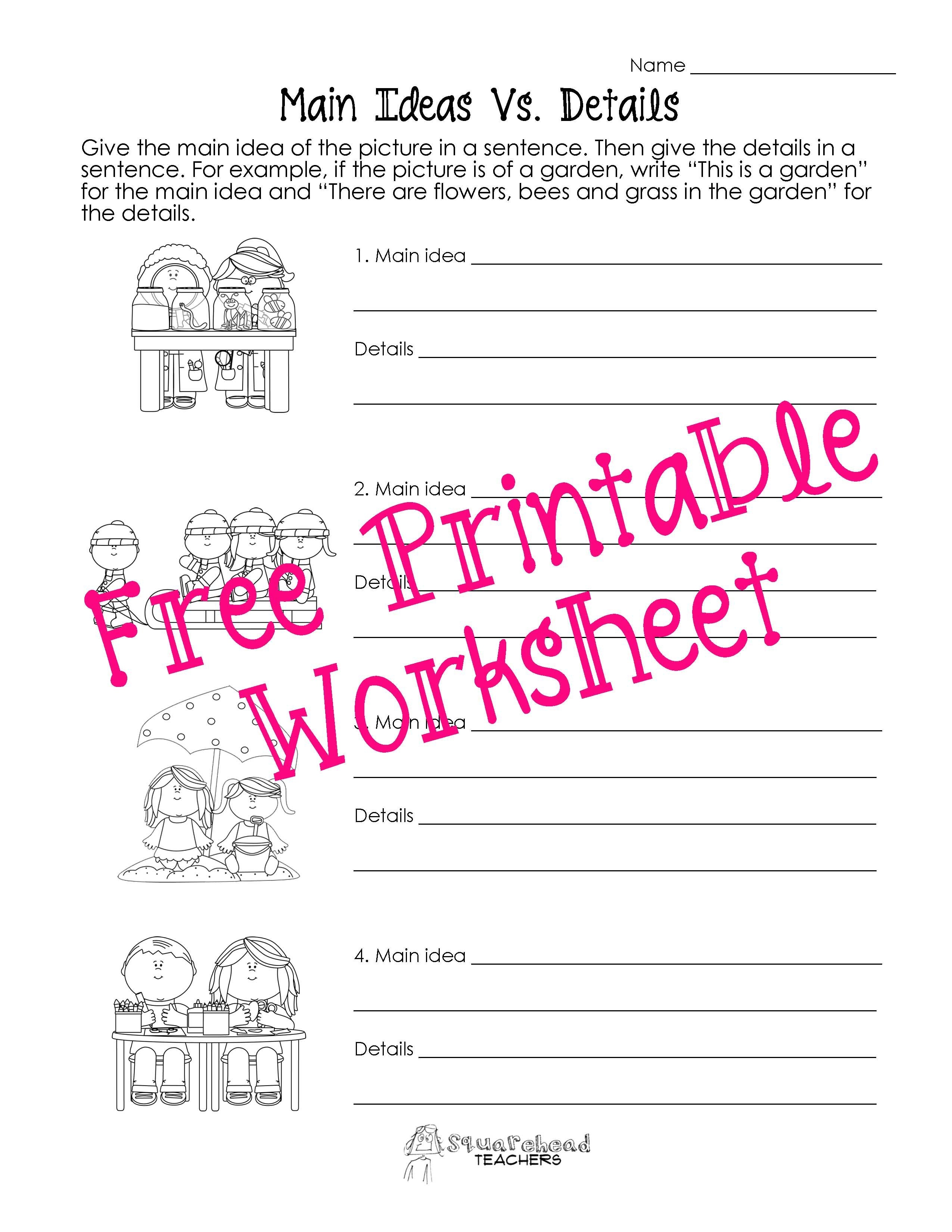 Squarehead Teachers: Main Idea Vs. Details Worksheets. Genius - Free Printable Main Idea Worksheets