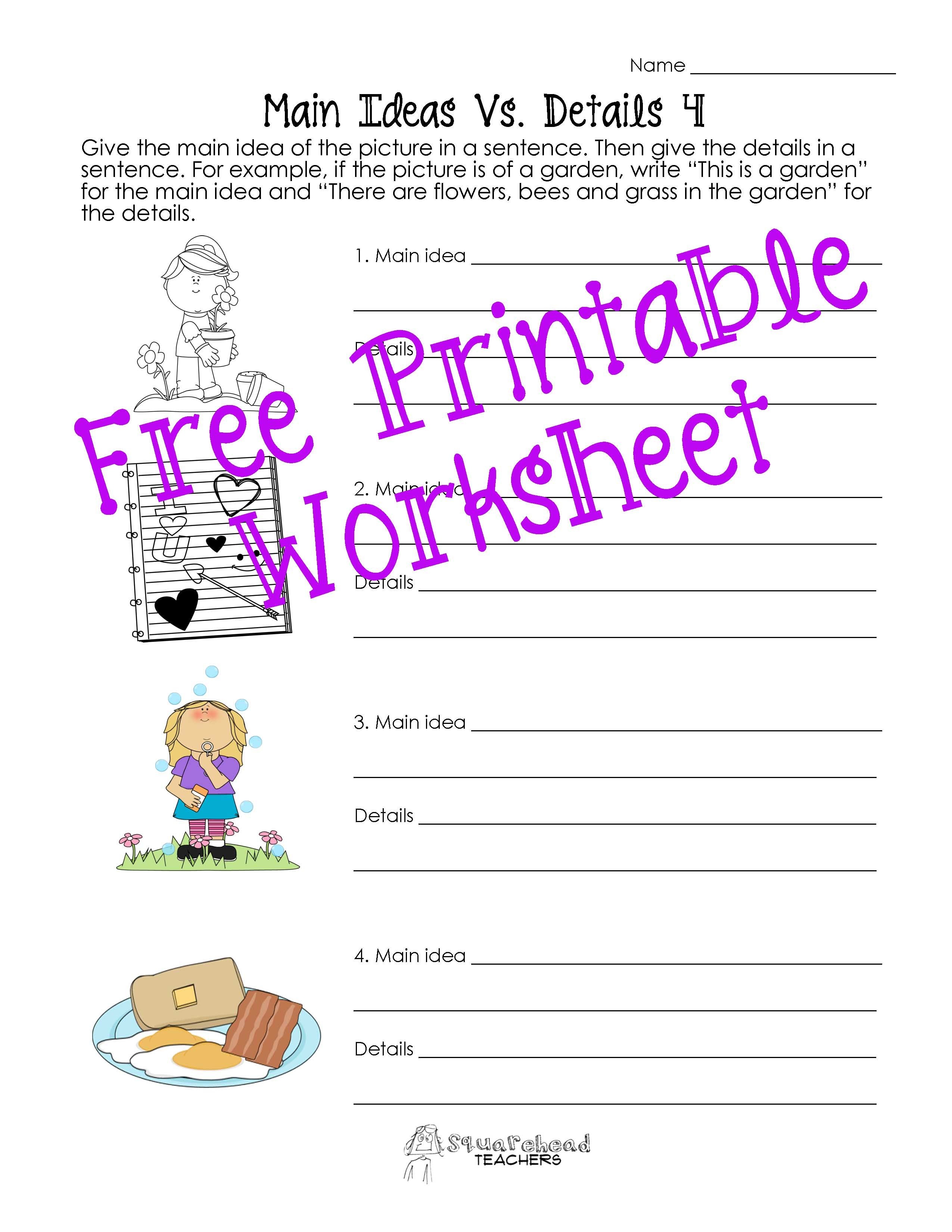 Squarehead Teachers: Main Idea Vs. Details Worksheets. Teach Main - Free Printable Main Idea Worksheets
