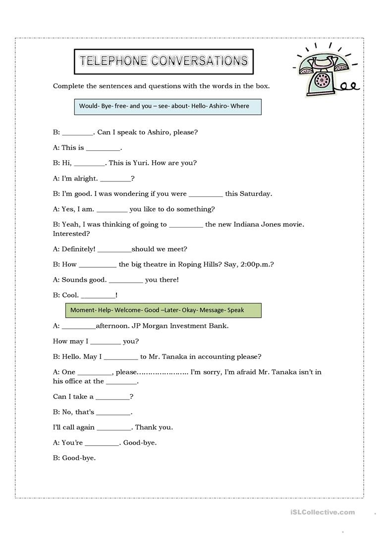 Telephone Conversations Worksheet - Free Esl Printable Worksheets - Free Printable English Conversation Worksheets