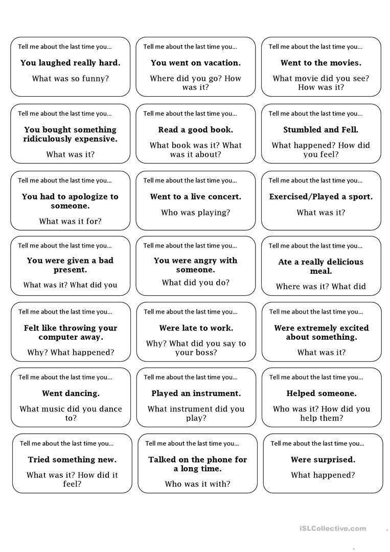 Tell Me About The Last Time You Worksheet - Free Esl Printable - Free Printable English Conversation Worksheets