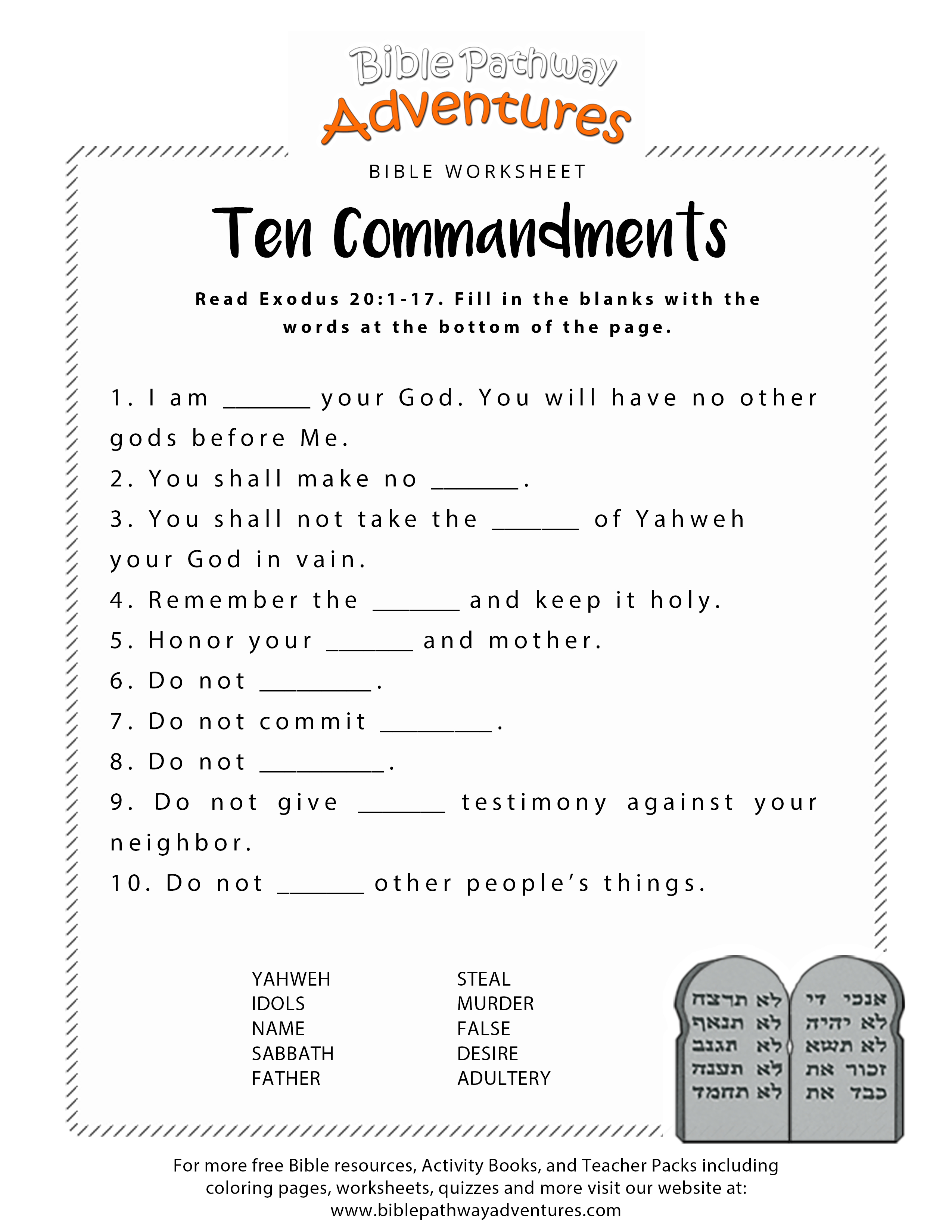 Ten Commandments Worksheet For Kids | Junior Church | Bible - Free Printable Children&amp;#039;s Church Curriculum