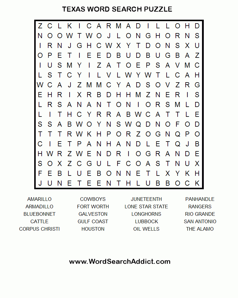 Texas Word Search Puzzle | Smarty Pants | Puzzle, Kids Word Search - Free Printable Puzzles For Kids
