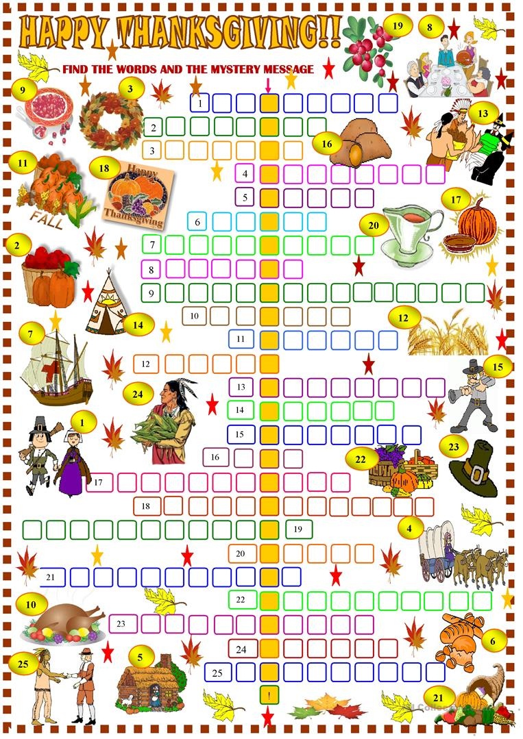 Thanksgiving Crossword Puzzles Printable Free Free Printable