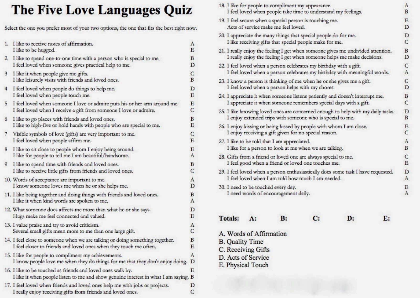 What Is Your Love Language Quiz Printable