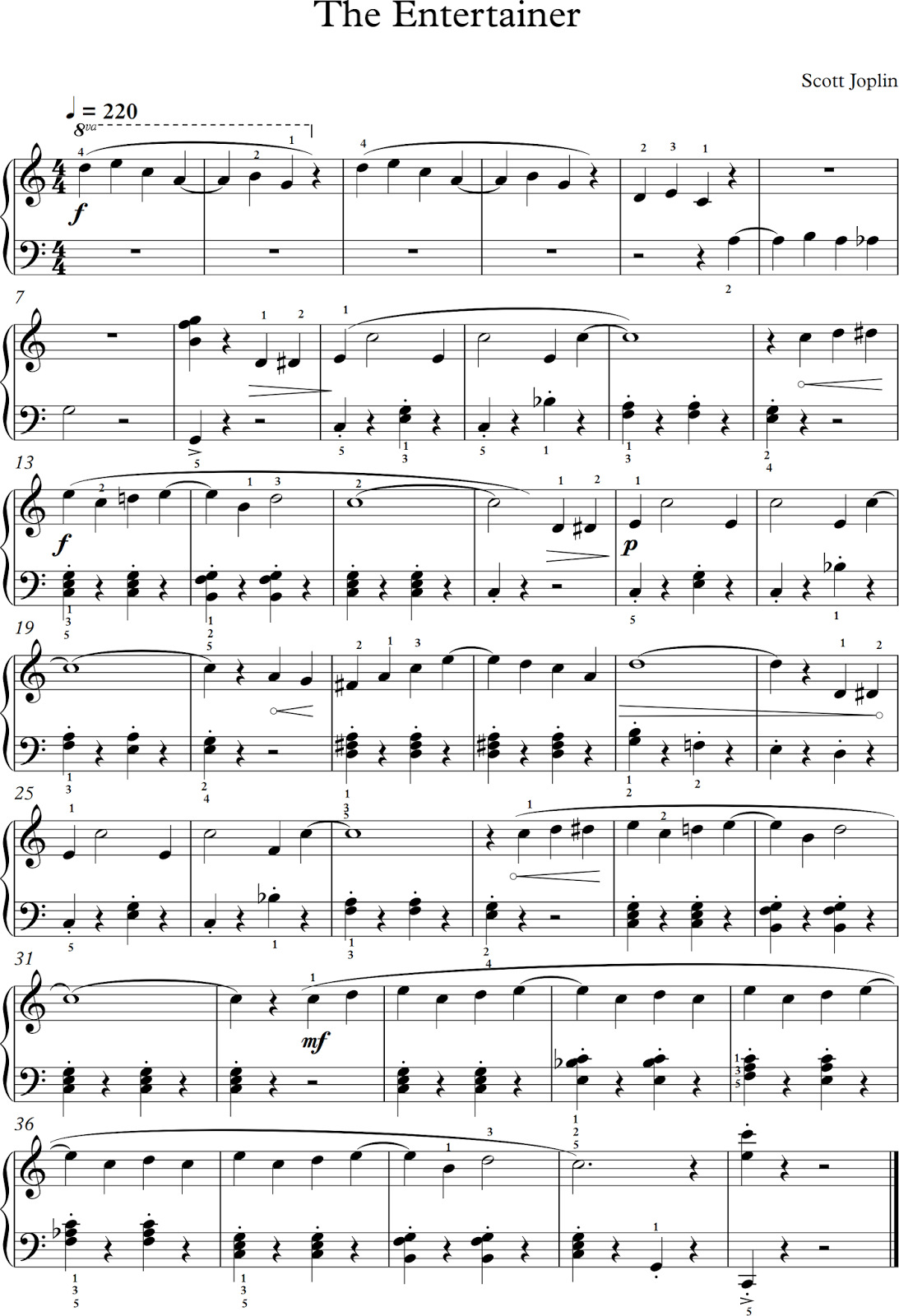 Free Printable Sheet Music For The Entertainer | Free Printable