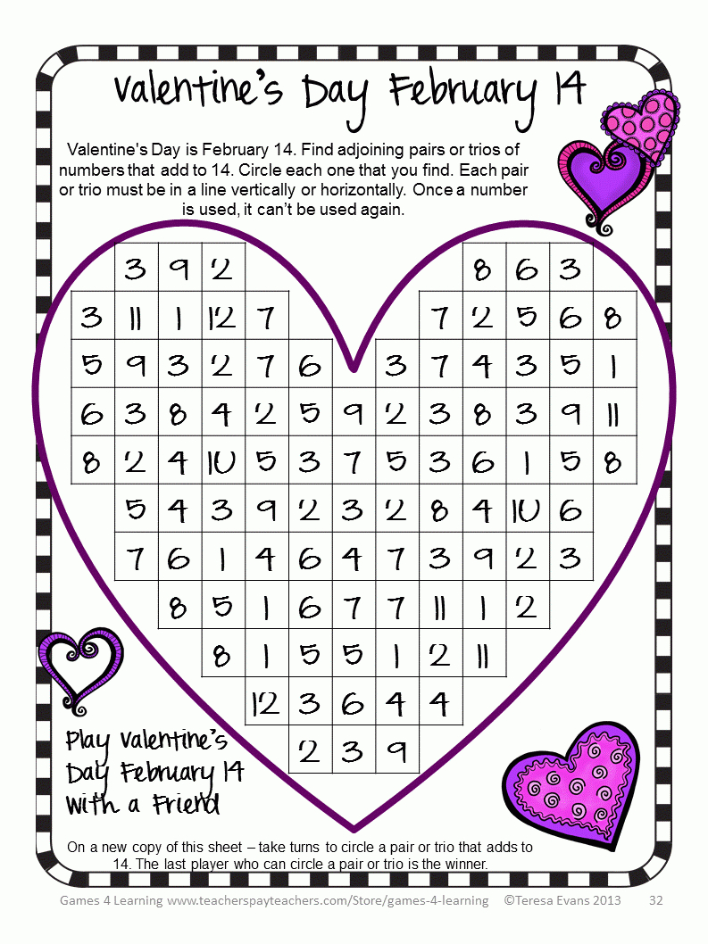 The Multiplication Facts To 144 A. Free Valentines Day Printable - Free Printable Valentine Math Worksheets