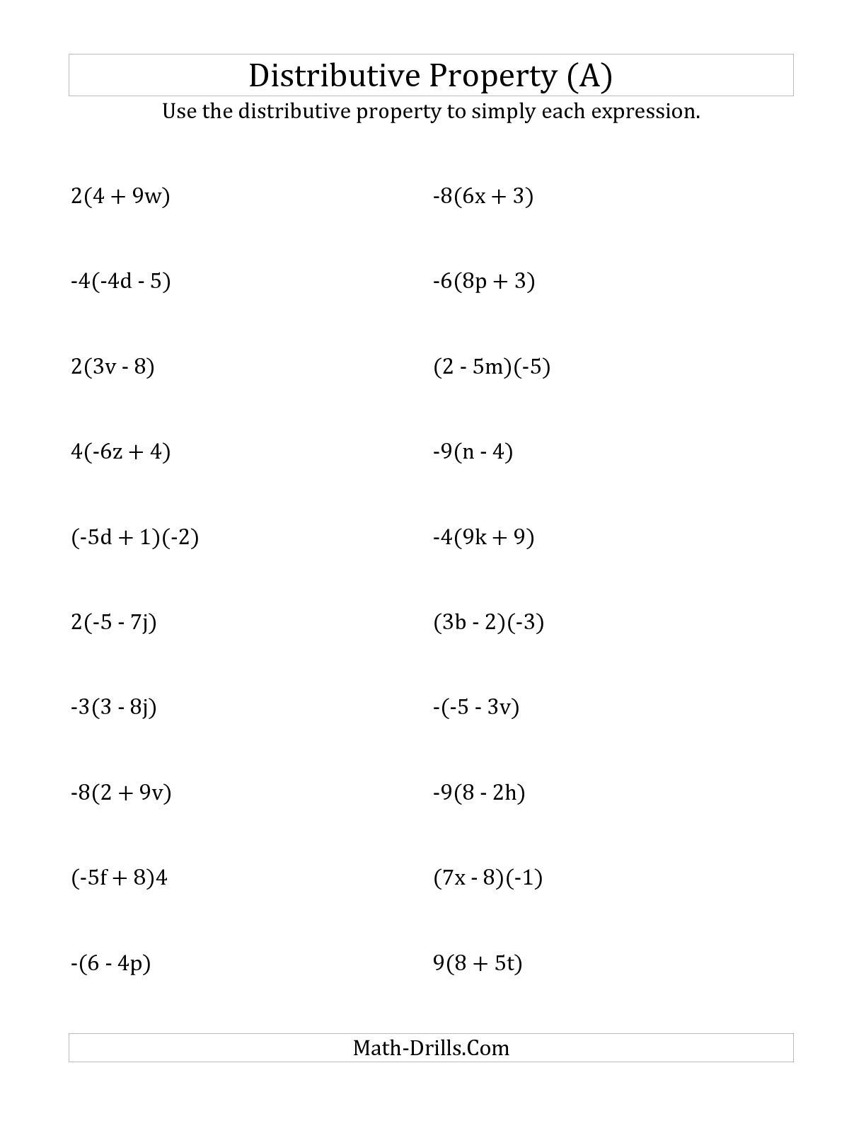 The Using The Distributive Property (Answers Do Not Include - Free Printable Distributive Property Worksheets