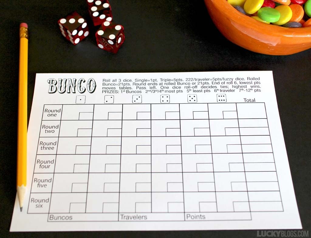 Free Fall Bunco Sheets