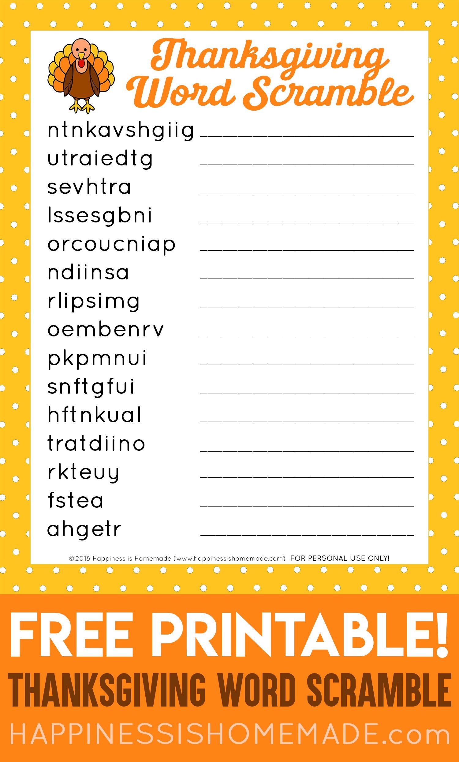 Thanksgiving Word Games Free Printable