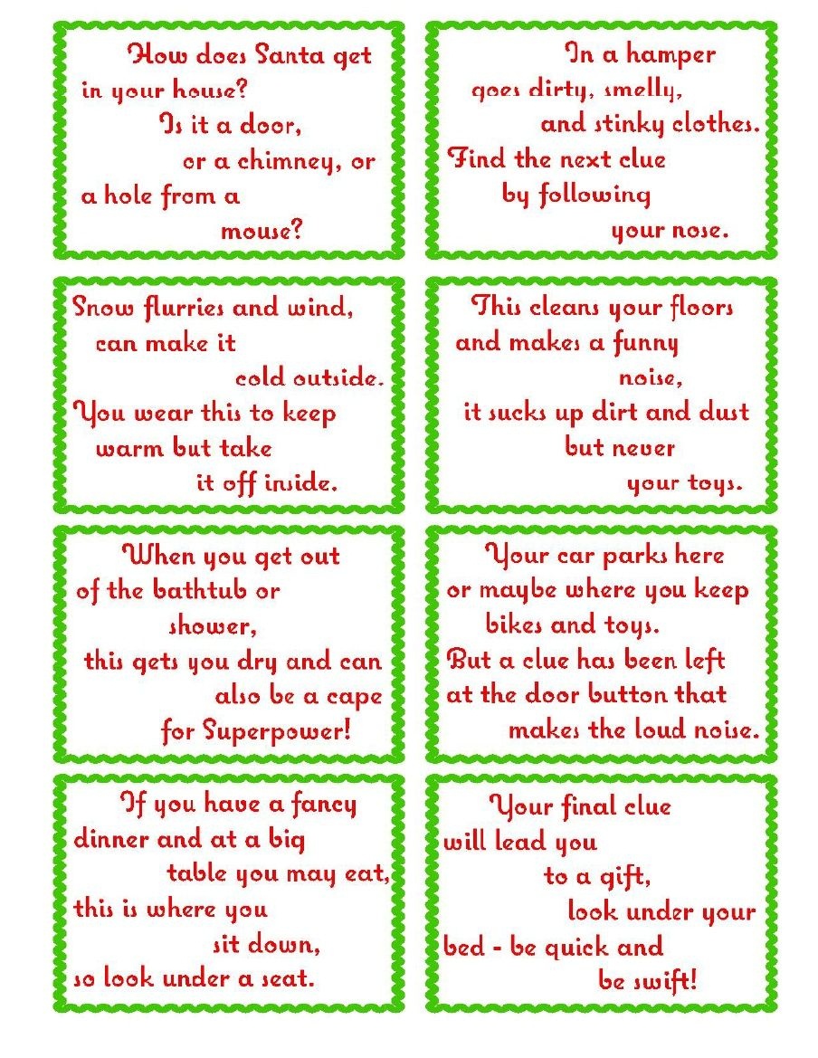 Free Printable Christmas Scavenger Hunt Clues For Adults