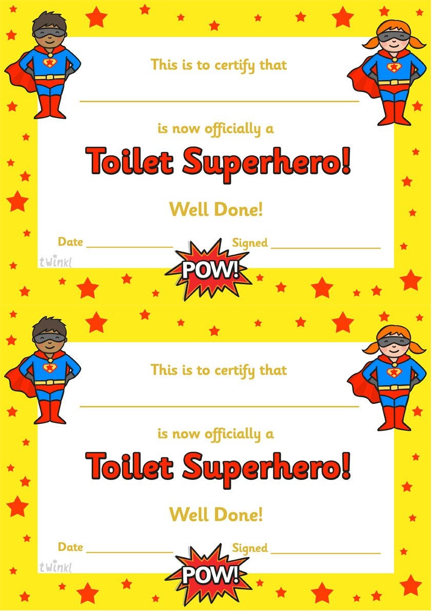 Twinkl Resources &gt;&gt; Toilet Superhero Certificate &gt;&gt; Thousands Of - Free Printable Superhero Certificates