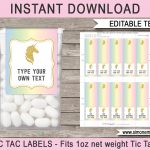 Unicorn Tic Tac Labels | Unicorn | Unicorn Party, Unicorn Birthday   Free Printable Tic Tac Labels