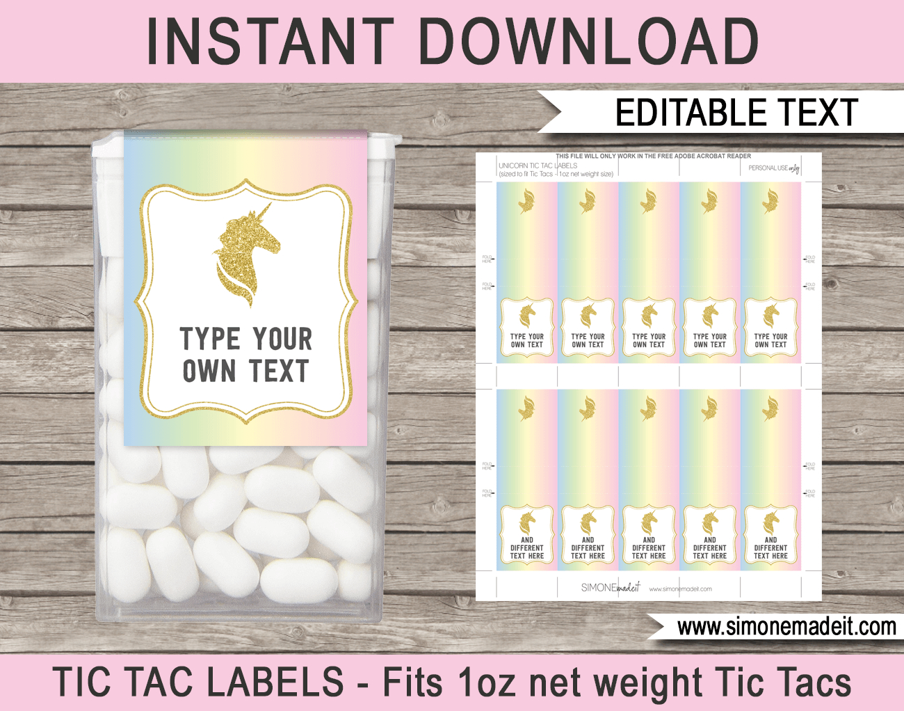 Unicorn Tic Tac Labels | Unicorn | Unicorn Party, Unicorn Birthday - Free Printable Tic Tac Labels