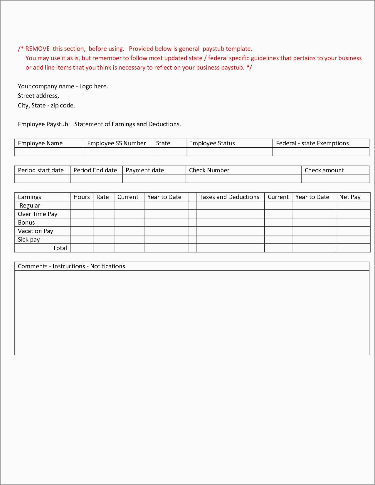 Unique Printable Pay Stub Template Free | Best Of Template - Printable Pay Stub Template Free