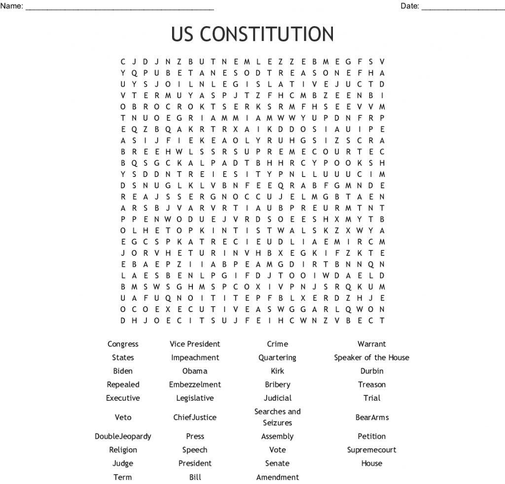 Us Constitution Word Search Wordmint Free Printable Us Constitution Worksheets Free Printable