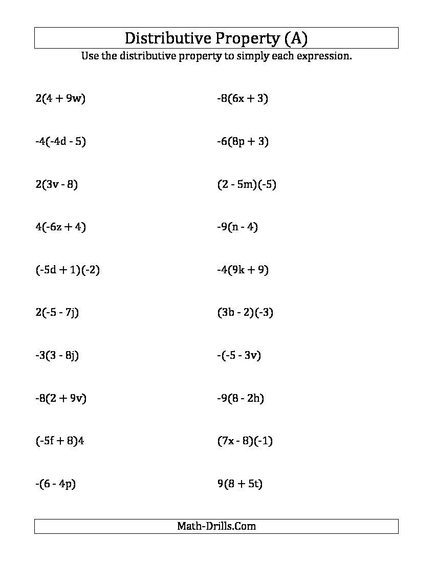 Using The Distributive Property (Answers Do Not Include Exponents - Free Printable Distributive Property Worksheets