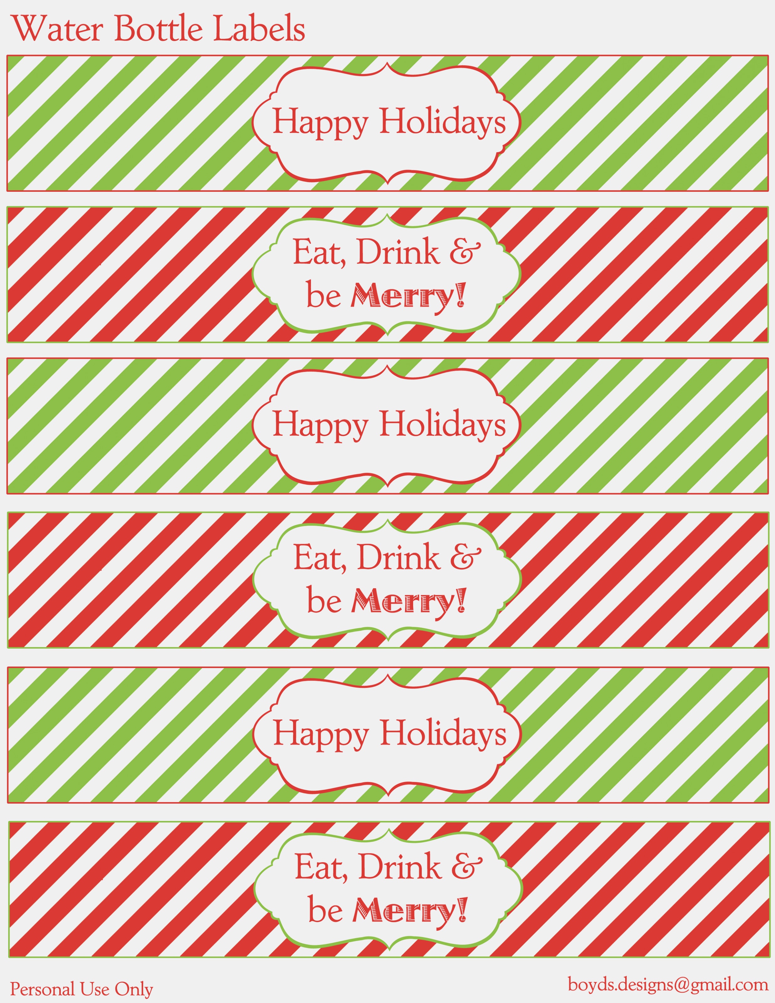Free Printable Christmas Water Bottle Labels