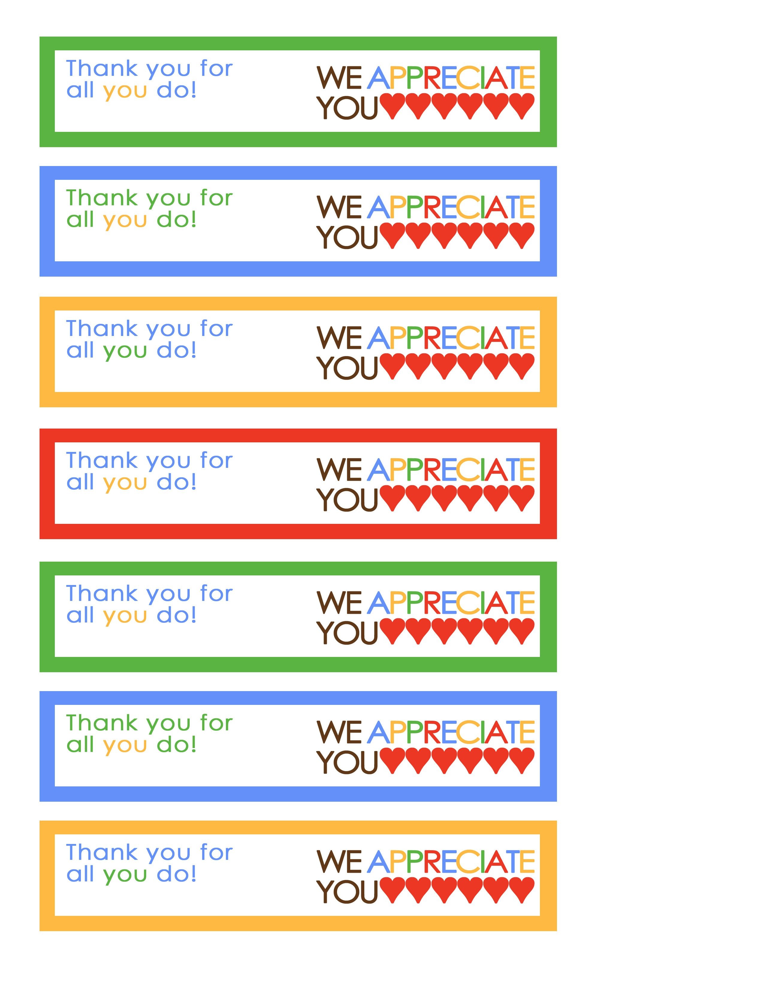 We Appreciate You Tags Rainbow | Miscellaneous | Volunteer - Free Printable Lifesaver Tags