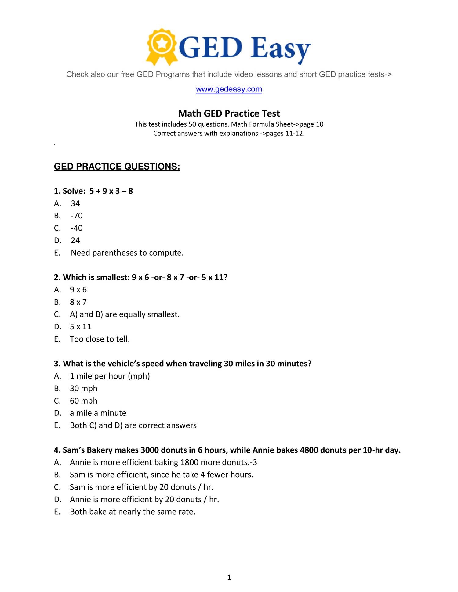 Ged Practice Test Printable