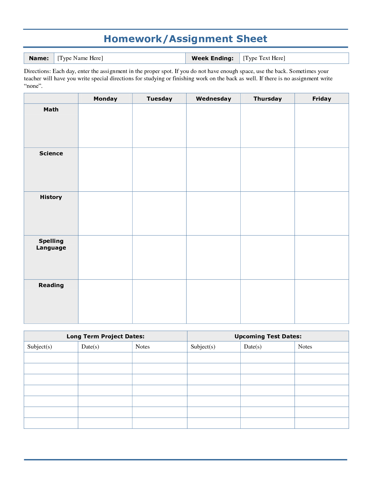 Free Printable Assignment Planner