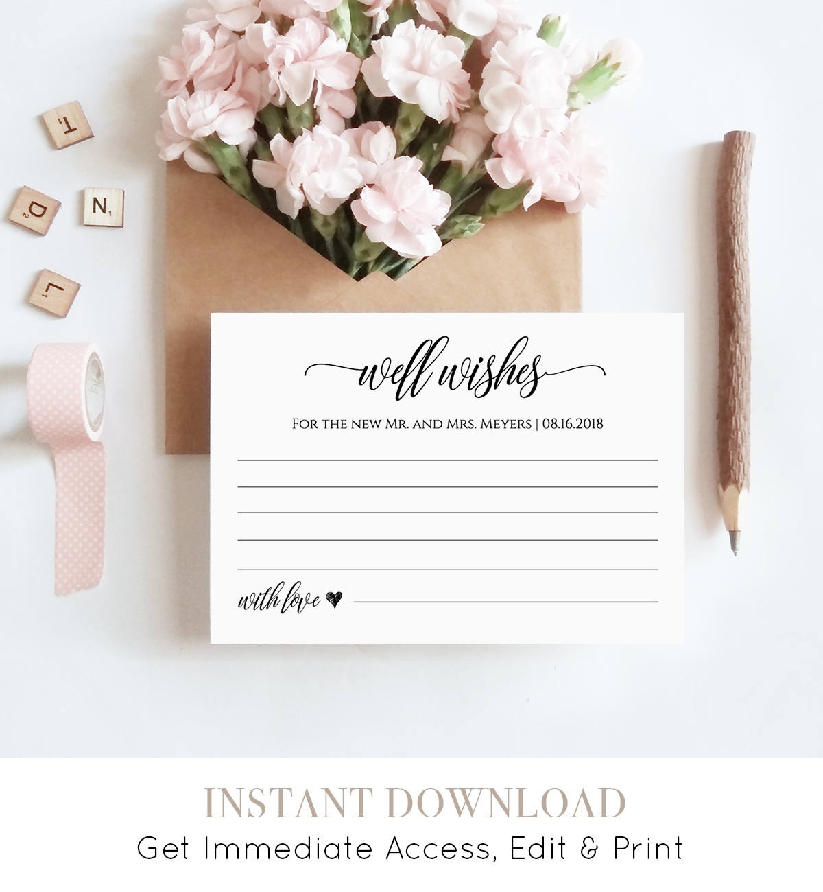 Well Wishes Printable, Wedding Advice Card Template For Newlyweds - Free Printable Bridal Shower Advice Cards