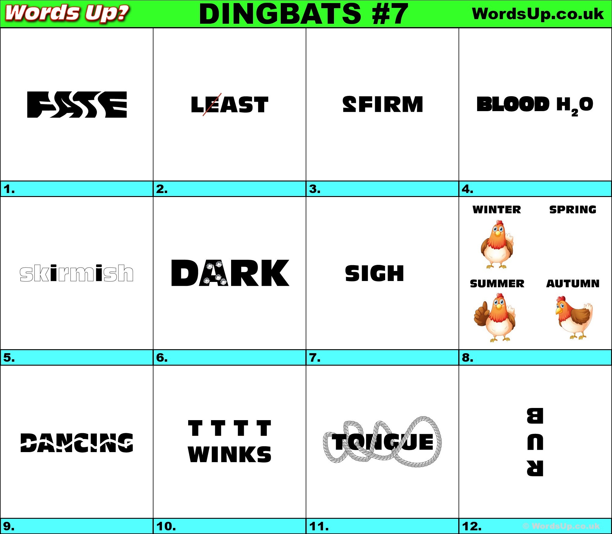 Words Up? Dingbat Puzzles - Free Printable Dingbats Puzzles