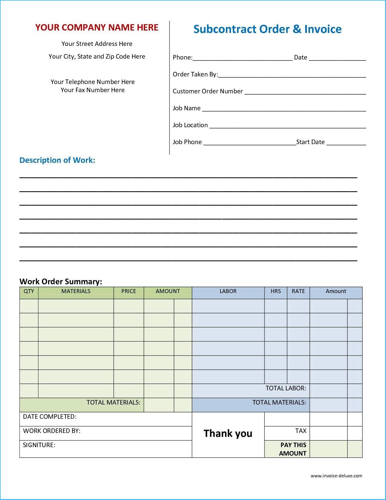 Work Invoice Template Free #5890 - Free Printable Work Invoices - Free