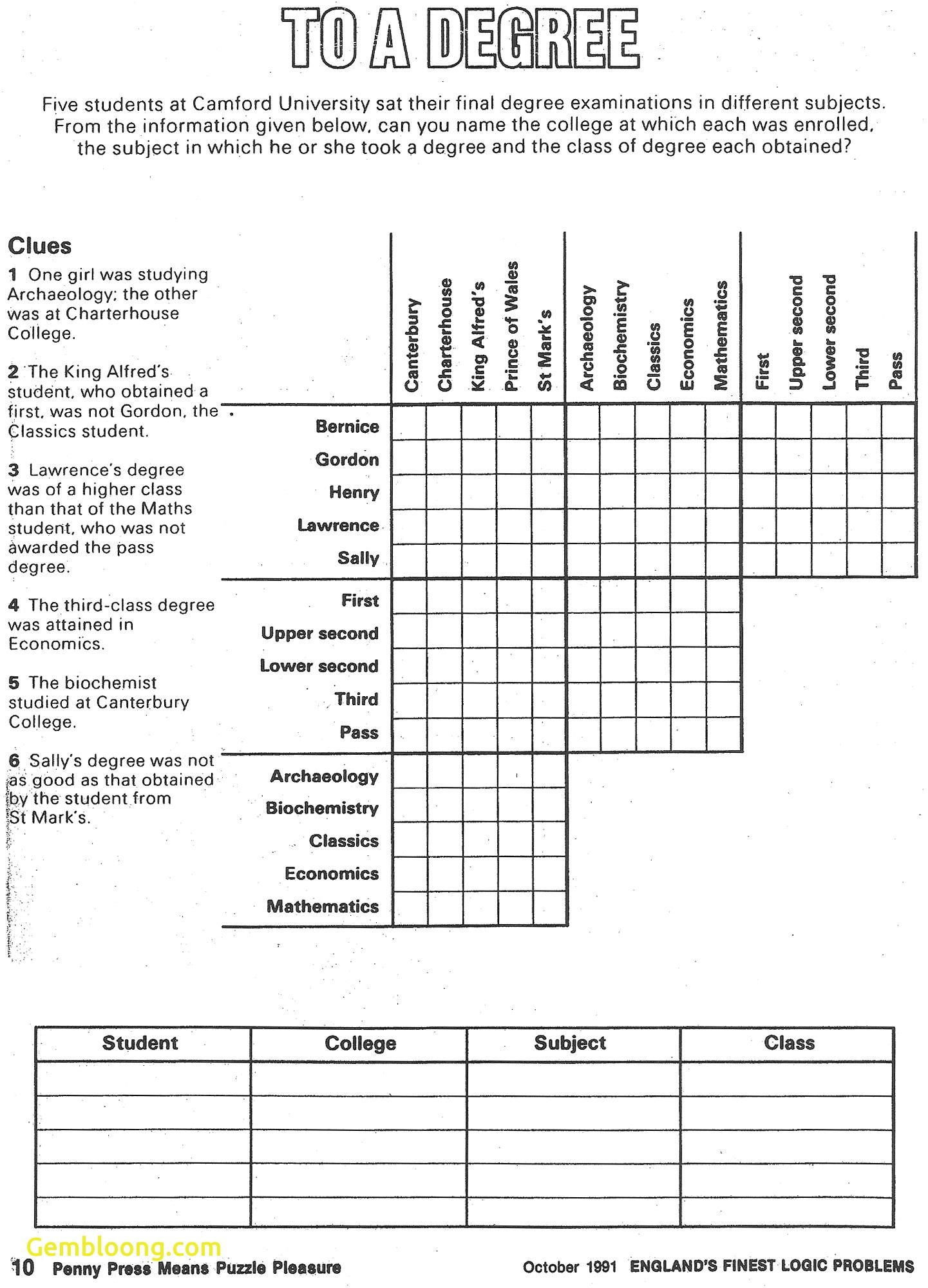 Free Printable Logic Puzzles For High School Students ...