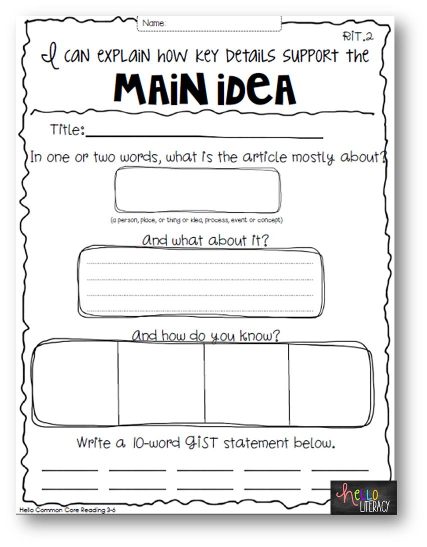 Main Idea Free Worksheets