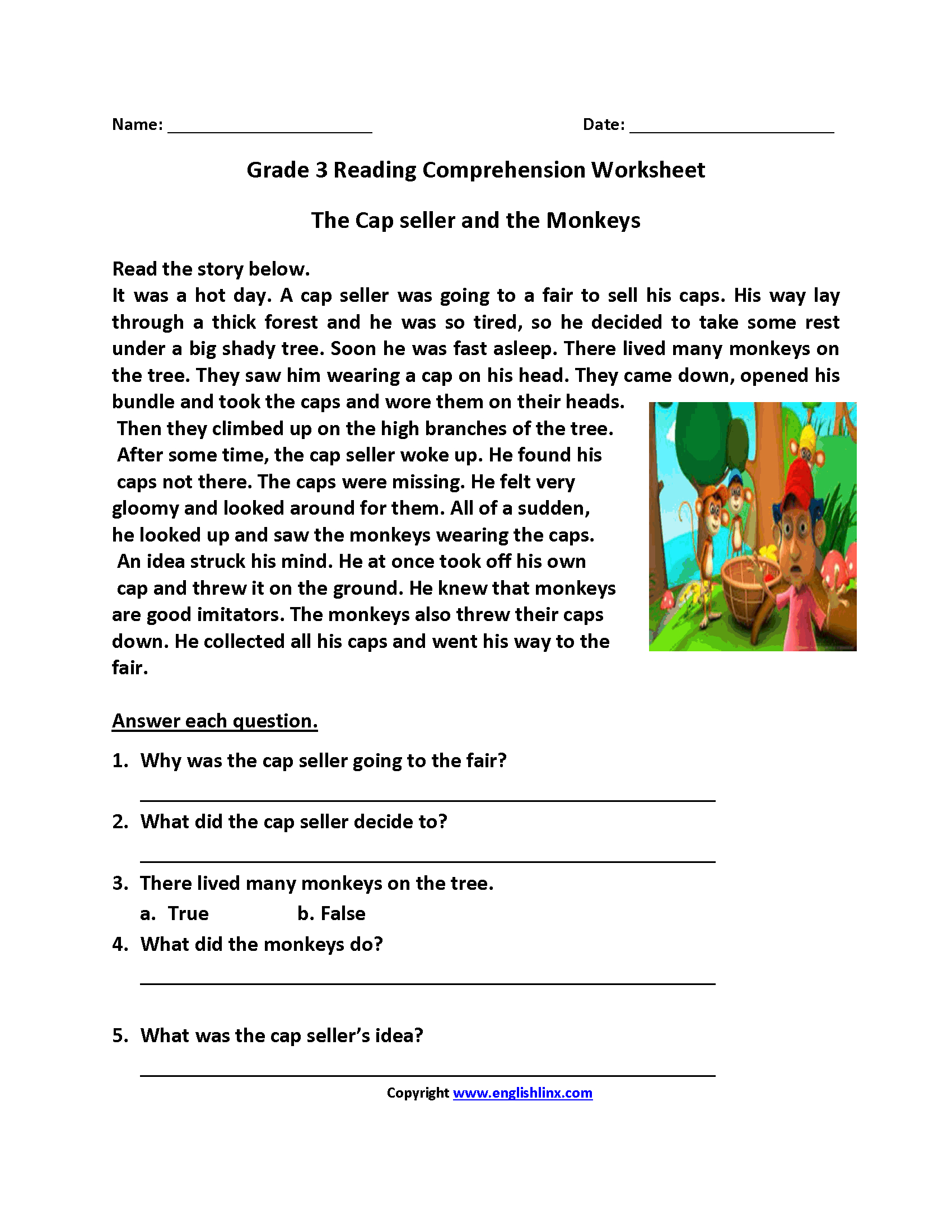 3rd grade comprehension worksheet